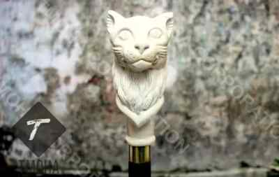 #ad Hand craved cat handle wooden walking cane cat animal walking stick Christmas gf $111.86
