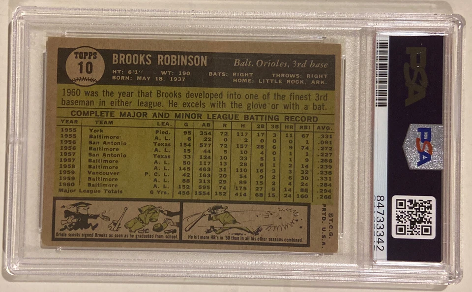 Tarjeta de béisbol 1961 firmada por Topps Brooks Robinson #10 certificado PSA/DNA automático patio Foto 3 de 4