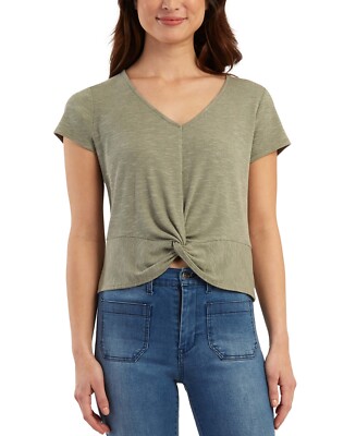 Bcx Juniors' Ribbed Twist-Hem Top Olive Size X-Small