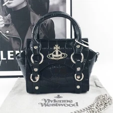 Vivienne Westwood Mini Shoulder Handbag Betty Embossed patent leathr Black New