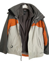 L.L. Bean 3-in-1 zip out fleece/jacket shell gray/orange/oyster Youth L 14-16 
