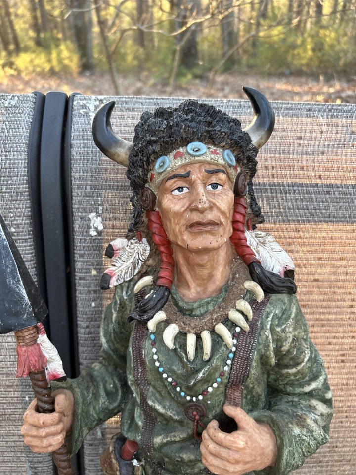 Native American Statue Warrior With Spear Buffalo Head Headdress eBay