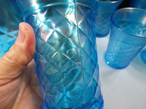 Northwood Celeste blau irisierend Stretch Glas konkav Diamanten Wasser Set INV2 - Bild 14 von 20