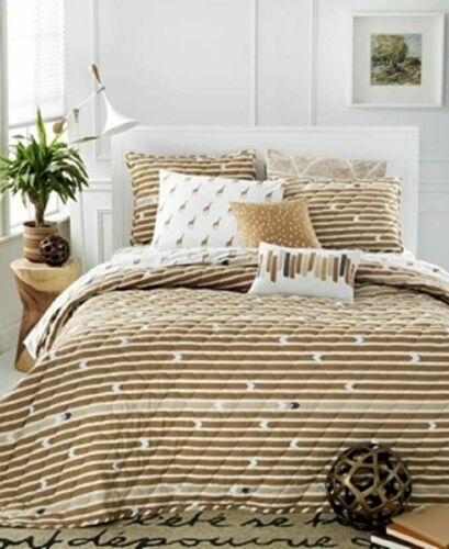 Martha Stewart Collection Whim Straight Arrow Full/queen Quilt Tan Stripe - NIP - Picture 1 of 6