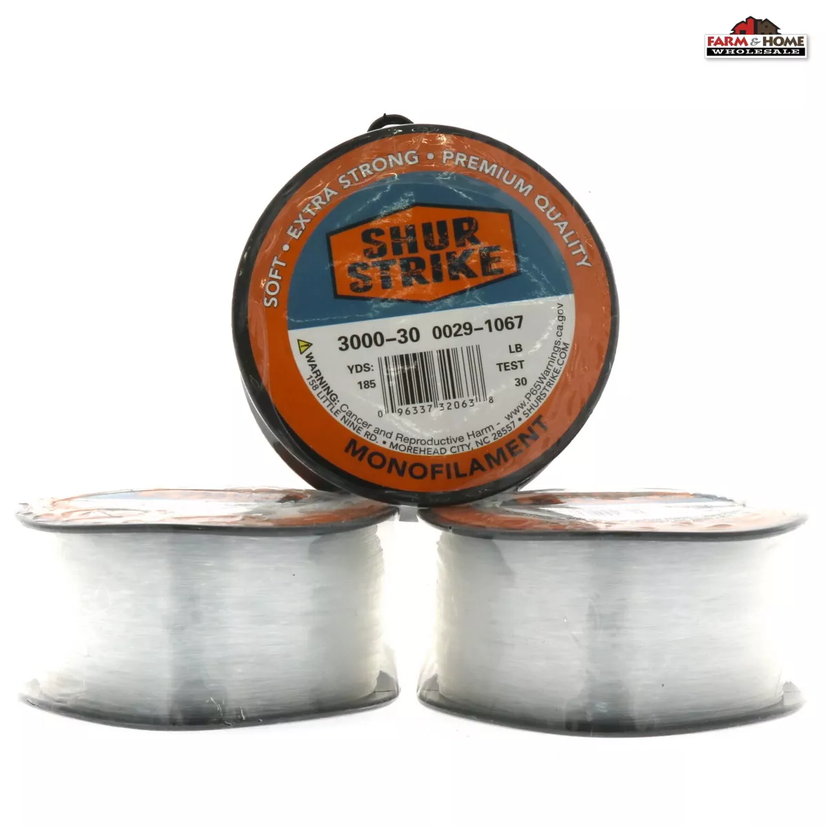 3) Shur Strike Clear Monofilament Fishing Line 185yds 30lb ~ NEW