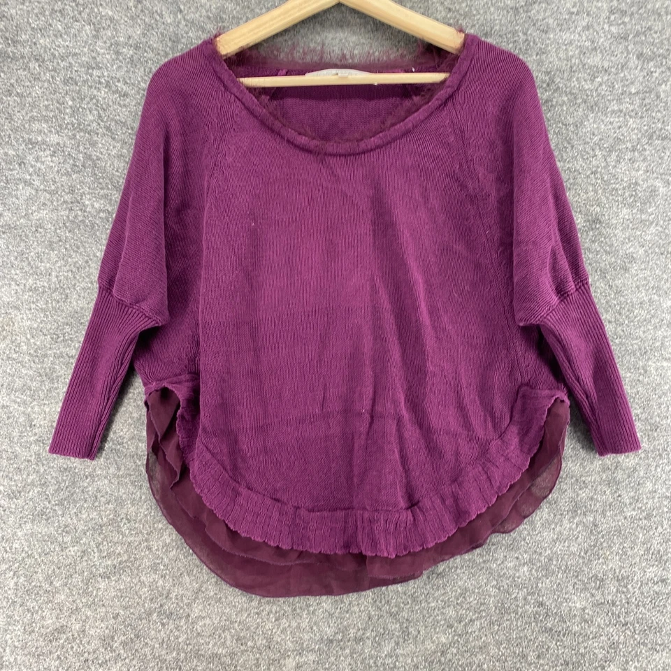 Suéter Pullover Rachel Roy Mujer XS Púrpura Tejido Manga Larga Lino Cuello Redondo Foto 4 de 4