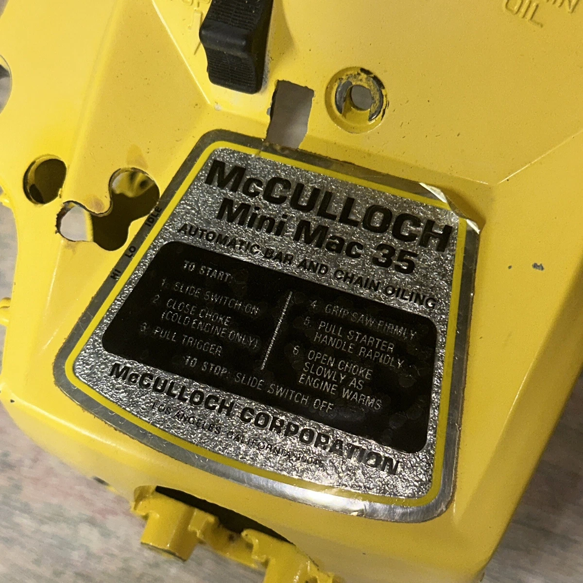 McCulloch Mini Mac 35 Parts Main Yellow body Cover