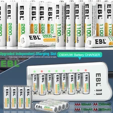 EBL 1.2V AA AAA Ni-MH Rechargeable Batteries 1100 2800mAh / Battery Charger Lot