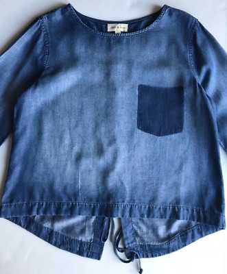 NEW CLOTH & STONE SzM BACK LACE UP LONG SLEEVE PULLOVER TOP BLUE