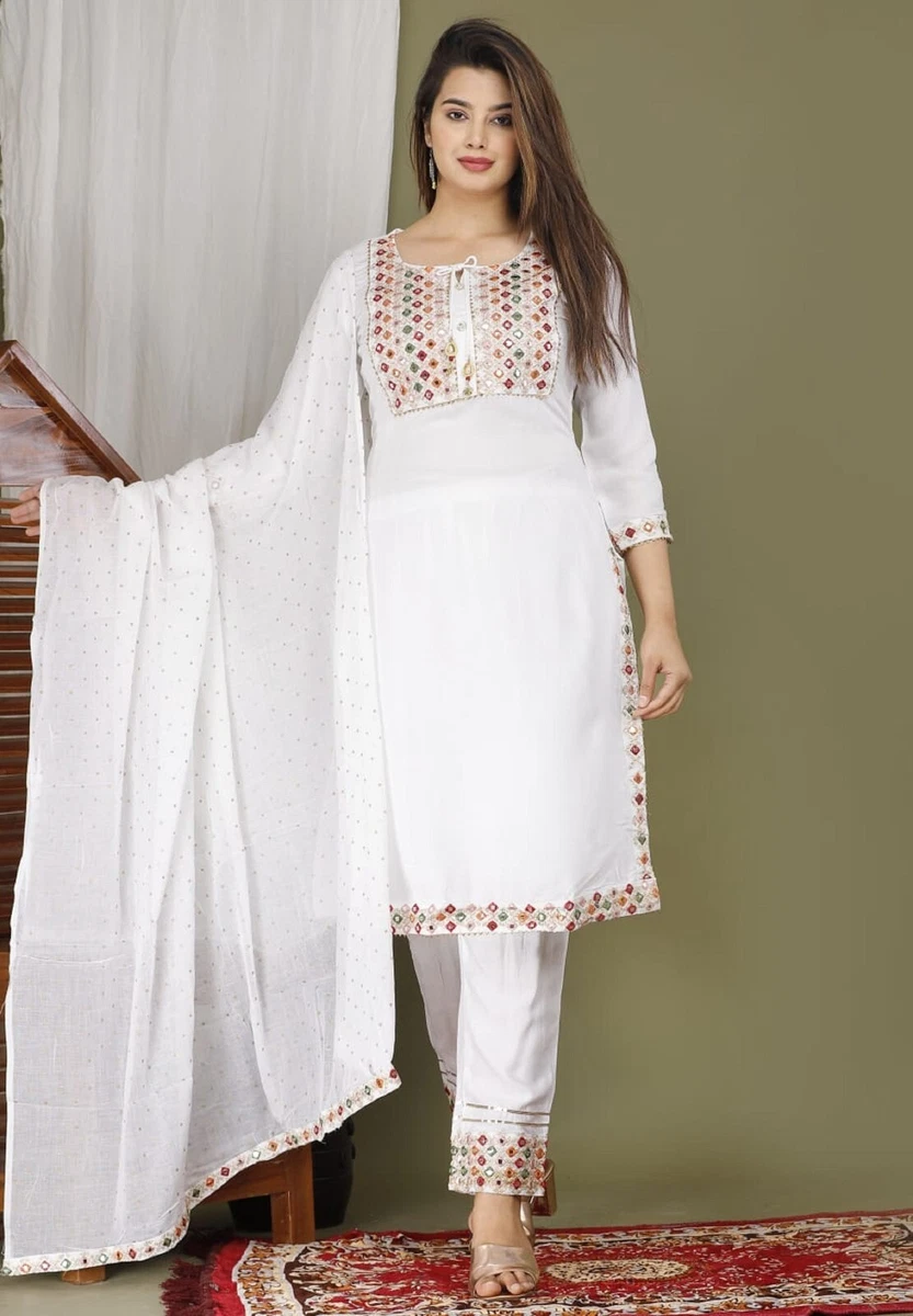 Classy Cotton Off-White Kurta with Embroidered Yoke and Sleeves - Pant –  Sujatra