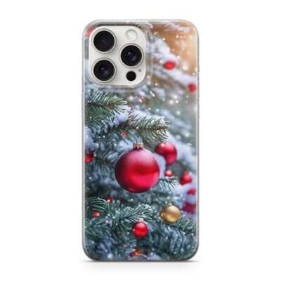 Handy Hülle Schutz iphone 13 PRO MAX Nadelbaum Schnee Kugeln Schmuck Wald M10