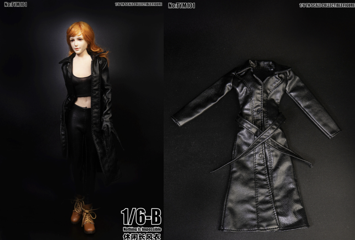 1/6 Agent Leather Long Coat BLACK For 12