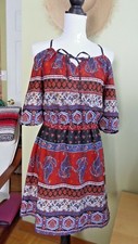 NWOT Womens Cold Shoulders Paisley Flower Boho Pheasant Dress Junior size M