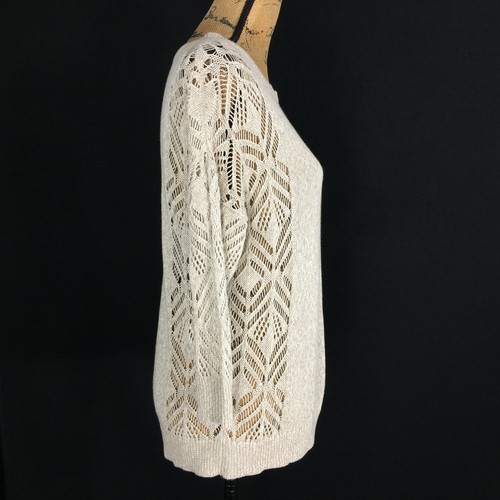 Caslon Sweater SMALL Heather Beige Delicate Top Linen Bl Loose Knit 3/4 Sl LN - Picture 2 of 6