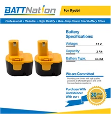 2x 12V 2Ah NiCd Battery for Ryobi 1400652 1400652B 1400670 BID1211 CCD1201