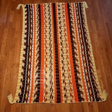 Crochet Knitted Chevron Zig Zag Granny Blanket Afghan VTG Brown Orange 84 X 54