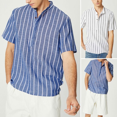 Mens Short Sleeve Collarless Henley 