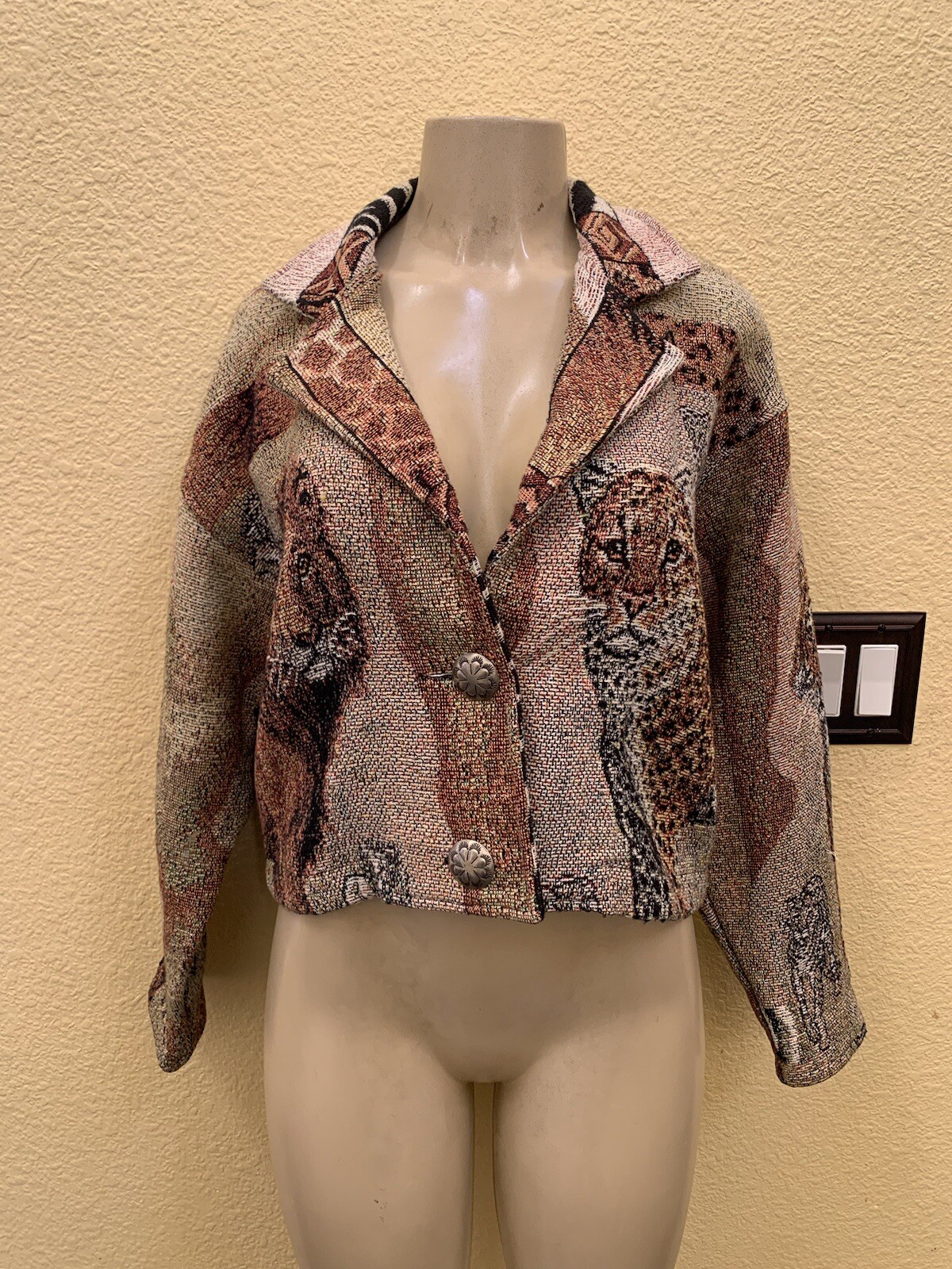 Blazer arazzo animale safari africano multicolore taglia media pony dipinto vintage