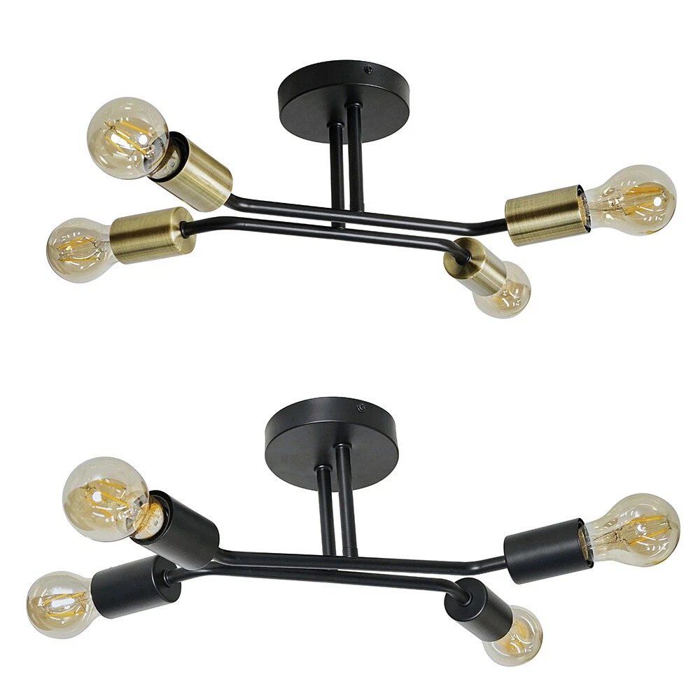 Semi Flush Metal 4 Way Ceiling Light Fitting LED Filament Bulbs Lounge Lighting