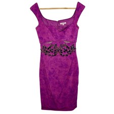 NWT Mandalay Purple Beaded Embellished Midi Cocktail Evening Dress Womens Size 4