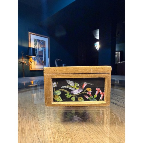Vintage Kolibri Box handbemalt Holz & Glas - Bild 9 von 18