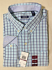IZOD Men's Long Sleeve Button Down Comfort Performance XL Blue Plaid Dress Shirt