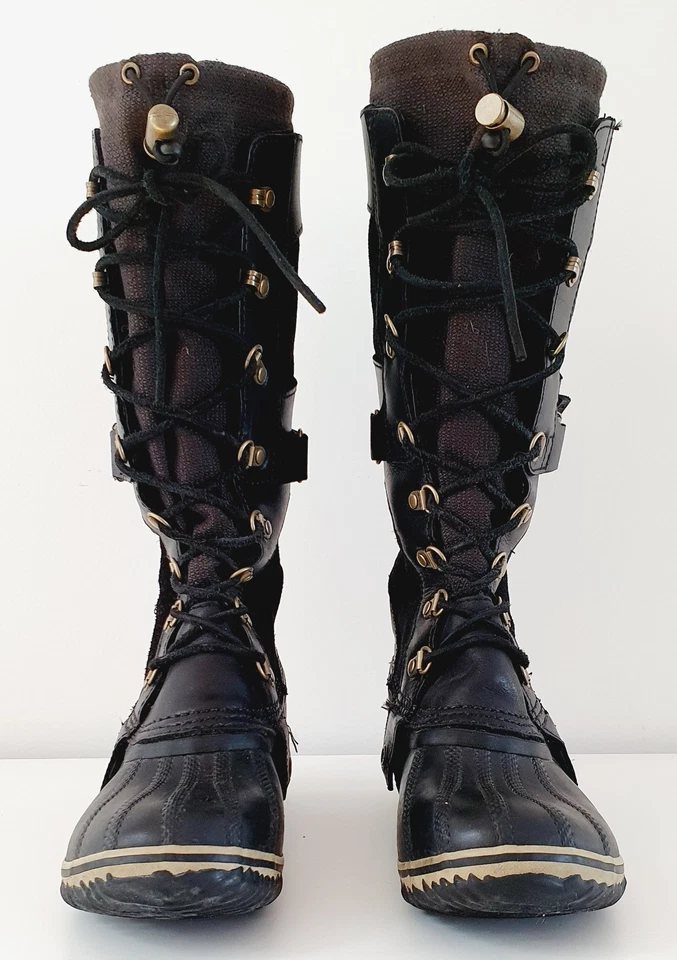 Sorel Tall Black Lether Suede Boots Conquest Carly NL2033-010 Womens Size 7.5 - image 4 of 4