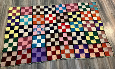 Handmade Crocheted Patchwork Quilt 90x60 Vintage 60s 70s Colorful