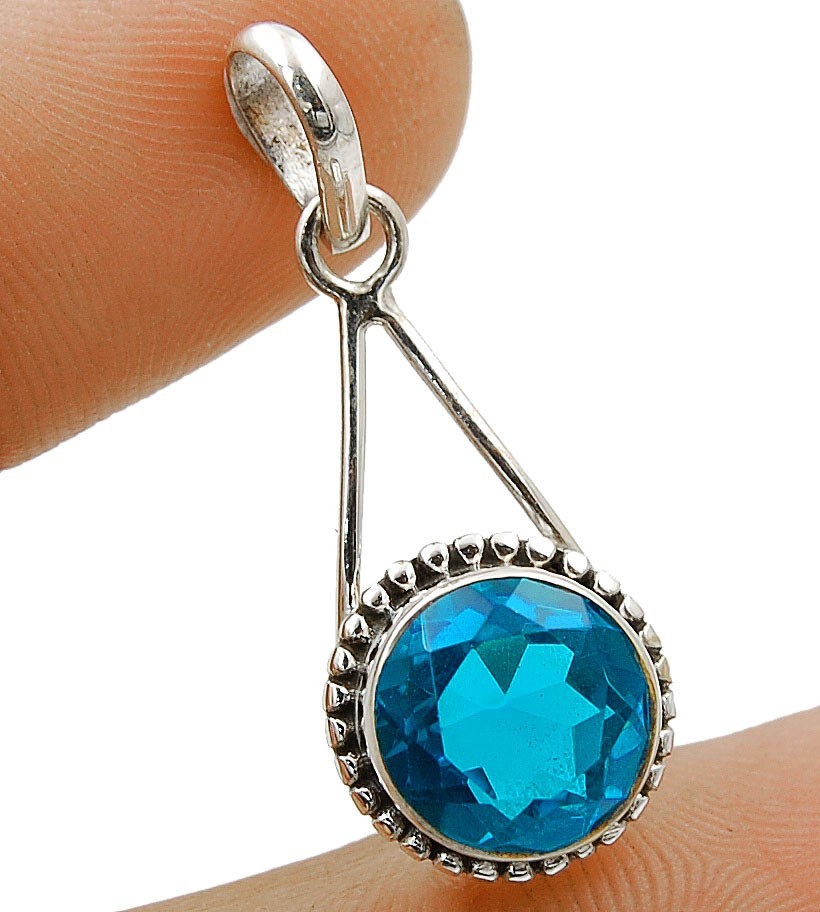 Natural Flawless Blue Topaz 925 Solid Sterling Silver Pendant 1 1/2'' @15-3