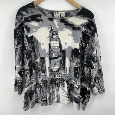 Vtg Take Two T Shirt  Women 2X Cotton Sequins Beaded AOP Times Square New York