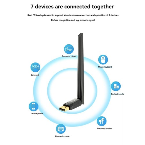 150 M USB-Bluetooth-5.4-Adapter, Treiberfreier Bluetooth-Adapter, Computer-7313 - Afbeelding 5 van 10