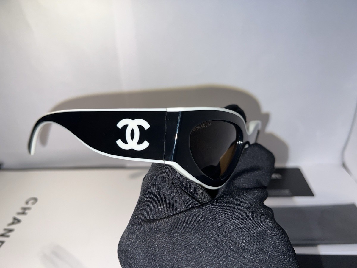 CHANEL Women's Black White Sunglasses CC Logo | 100% Authentic