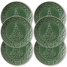 New Best Christmas Tree Dinner Plates 10 Inch Ceramic Serving Green Dish Set