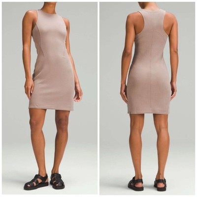 Lululemon Ribbed Softstreme Slim-Fit Tank Dress Taupetastic tan size 4 NWT  | eBay