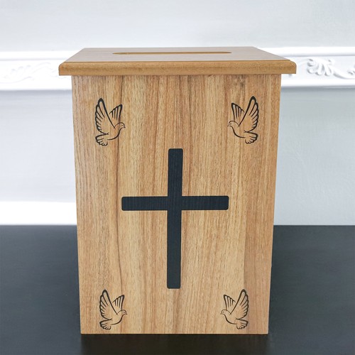 Christian Collection Box Suggestion Fundraising Donation Charity Box Doves Cross - Picture 3 of 11
