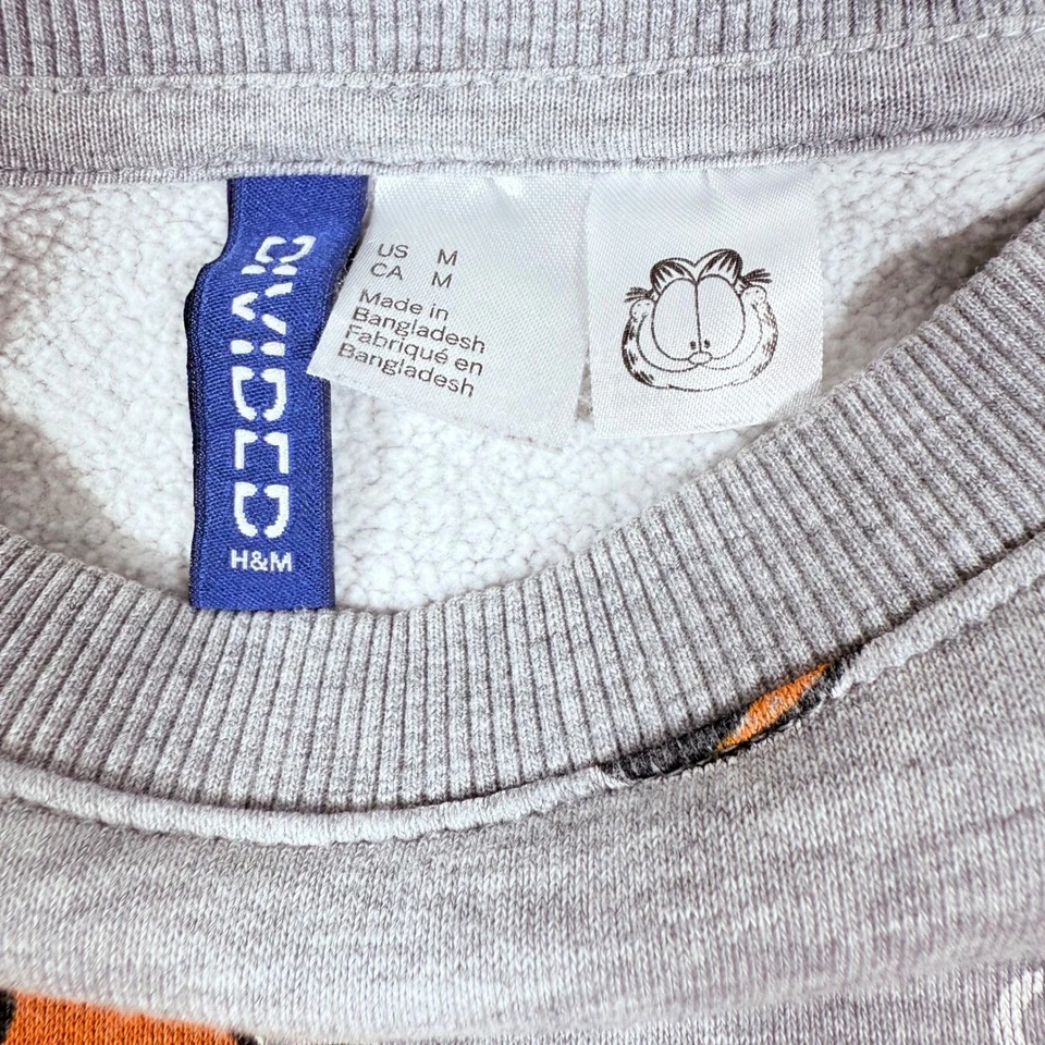 Moletom H&M dividido Garfield gola redonda pulôver cinza comer e dormir médio - Imagem 3 de 4