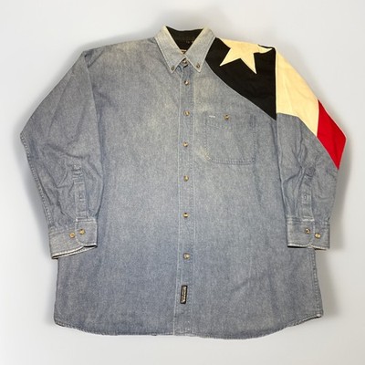 Vintage 2006 Texas Authentics Dry Goods Flag Rock Point Denim Button Up Shirt L