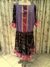 Purple/Black floral Panto Dame, Pink ribbon 52" chest, Purple buttons