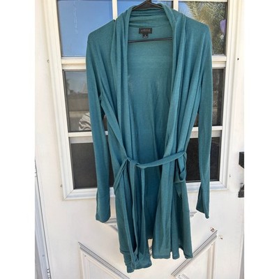 Carlisle Collection Teal 100% Merino Wool Wrap Cardigan Belted L Quiet Luxury