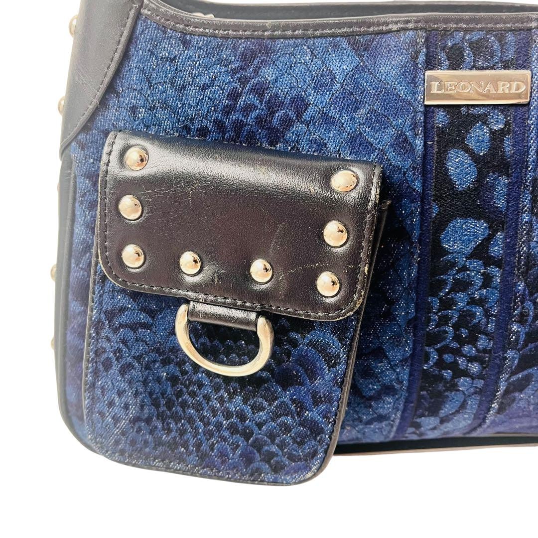 バッグ LEONARD y2k denim leather hand bag LEONARD Denim One Shoulder Bag with Studs Y2K Indigo Leather