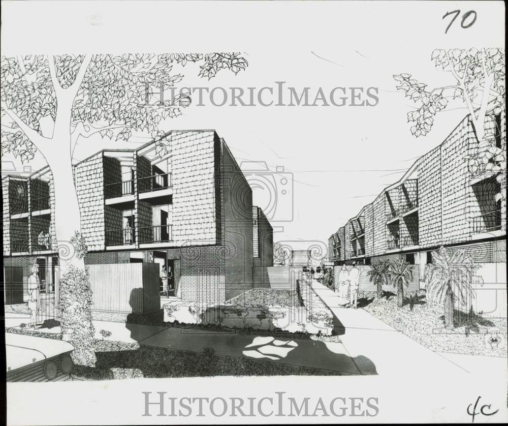 1966 Press Photo Artist's sketch of the proposed Fernwood Terrace Apartments
