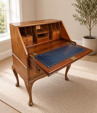 Vintage Queen Anne Style Bureau Writing Desk Cabriole Legs Fall Front Secretary