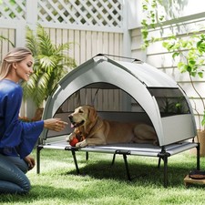 Elevated Dog Bed with Removable Canopy, Portable Outside Raised Pet Cot with Coo