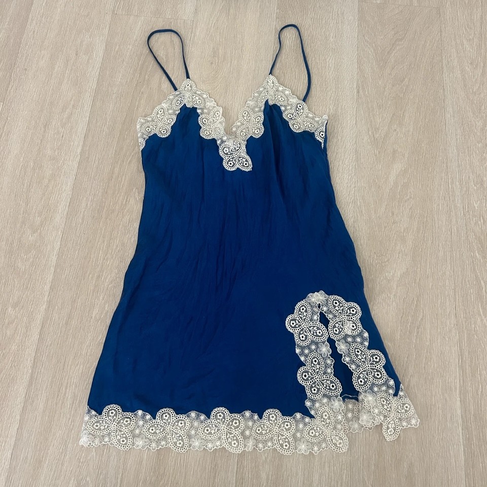 Aimee Vintage Silk Lace Trim Cami Top Small Longline Coquette Y2K
