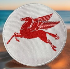🔥 VINTAGE Style MOBIL OIL - RETRO FLYING PEGASUS  Embroidered Iron-On Patch