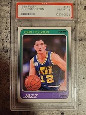 PSA NM-MT 8 1988 Fleer John Stockton #115 Rookie RC Utah Jazz