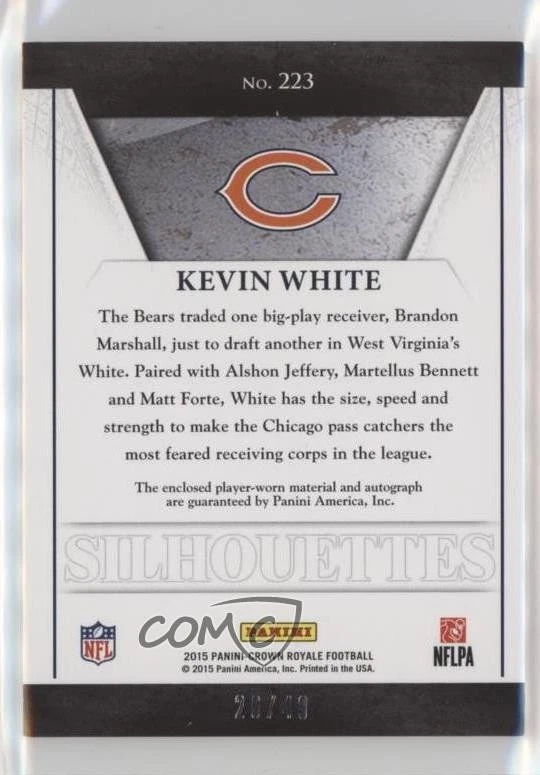 2015 Crown Royale Silhouettes Gold Signatures /49 Kevin White Rookie Auto RC - Image 2 of 2