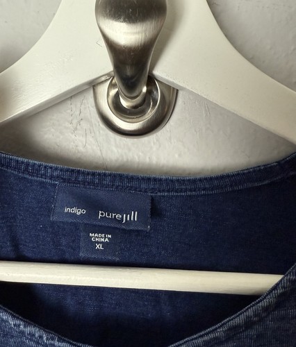 J. Jill Pure Tank Top Sleeveless Tunic Cotton Indigo Denim Blue Pleated Back XL - Picture 2 of 4