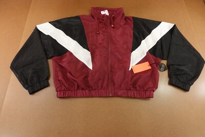 C'Est Toi Womens XL Burgundy Black White Lightweight Cropped Full Zip Jacket NWT