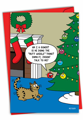 Funny Christmas Card 5''x7'' w/ Envelope Merry Christmas Holiday Ornament Cat Toy